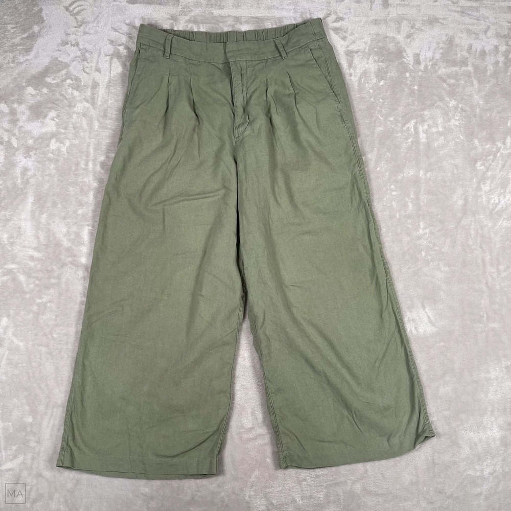 Old Navy	Women's Pants Wide‎ Leg Cropped Linen Blend Spring Summer M Green